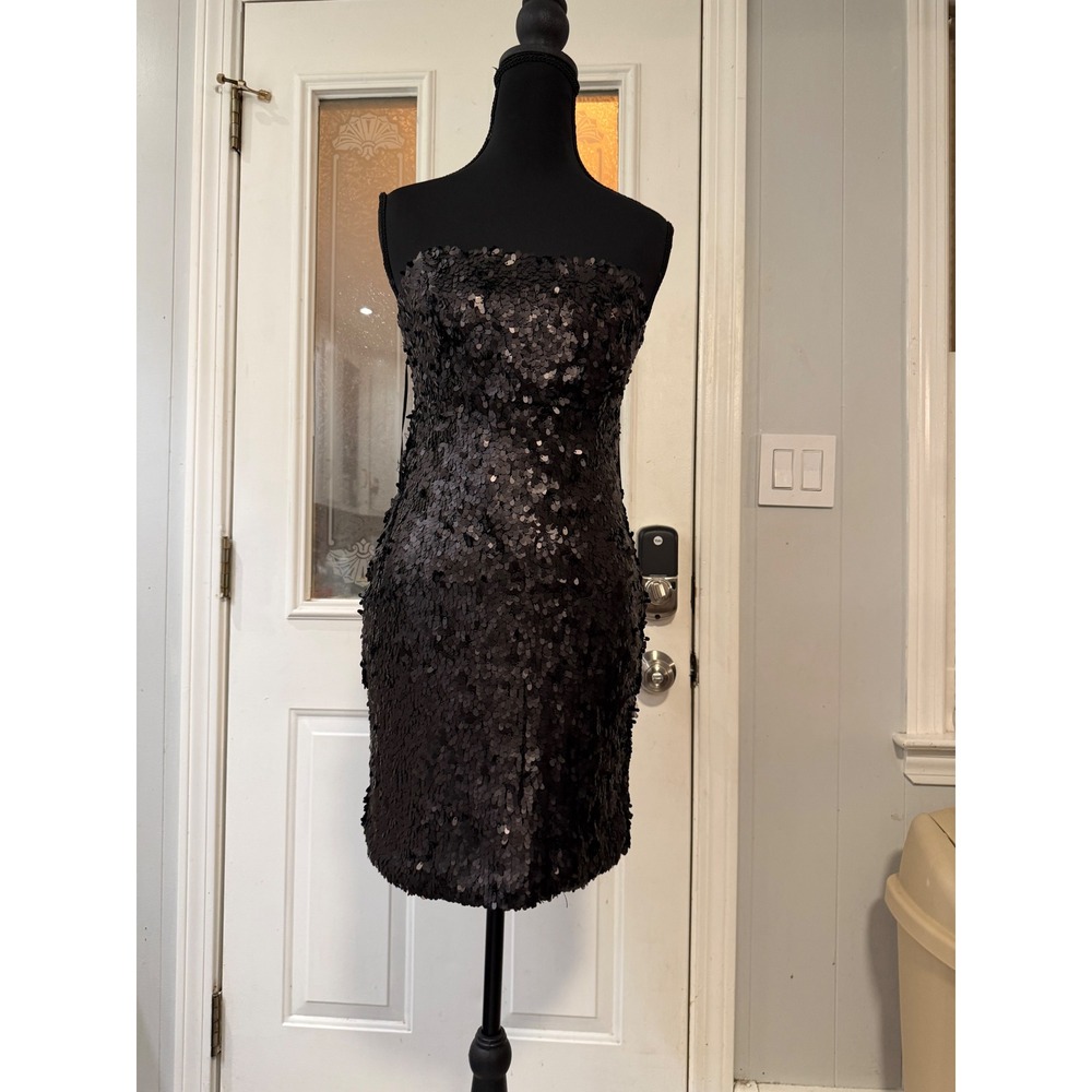 Sparkle & Fade Black Sequin Strapless Bodycon Mini Dress Size 4